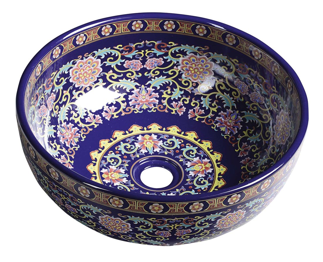 PRIORI keramické umývadlo, priemer 40,5cm, 15,5cm, fialová s ornamentami PI022