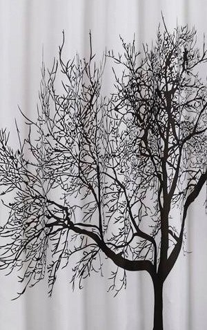 Sprchový záves 180x200cm, polyester, čierna / biela, strom ZP008