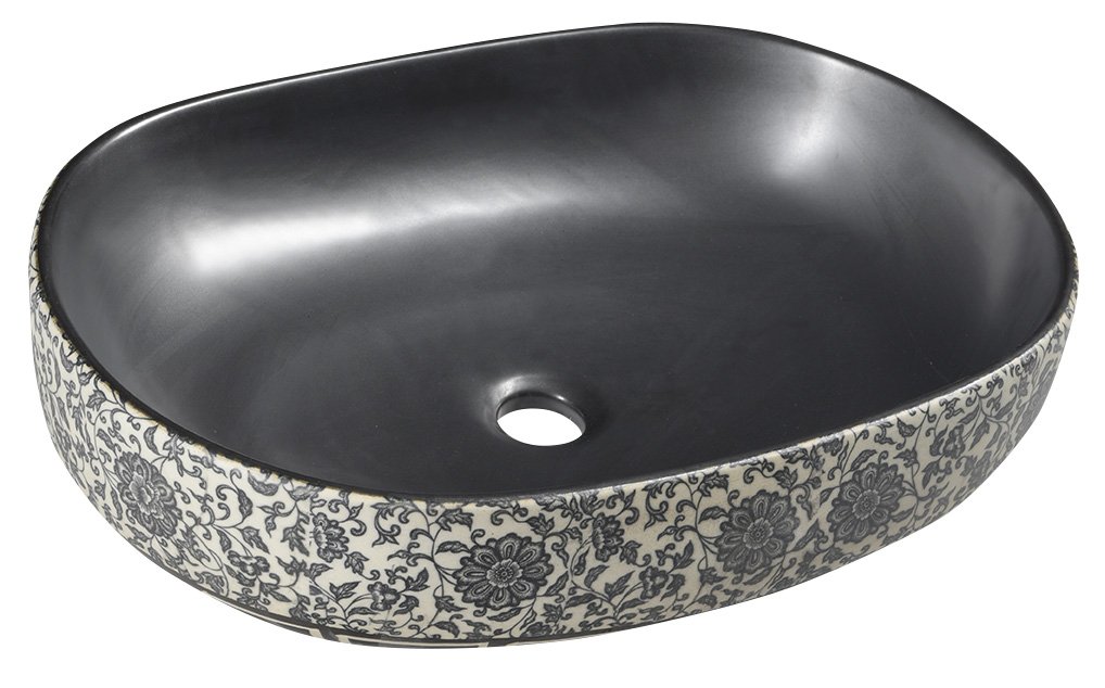PRIORI keramické umývadlo, 60x13,5x40 cm, čierna s modrým vzorom PI026