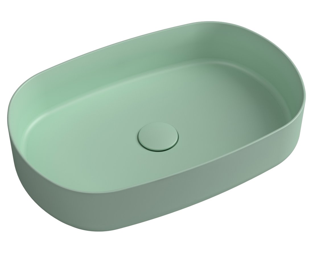 INFINITY OVAL keramické umývadlo na dosku, 55x36 cm, matná zelená mint 10NF65055-2T