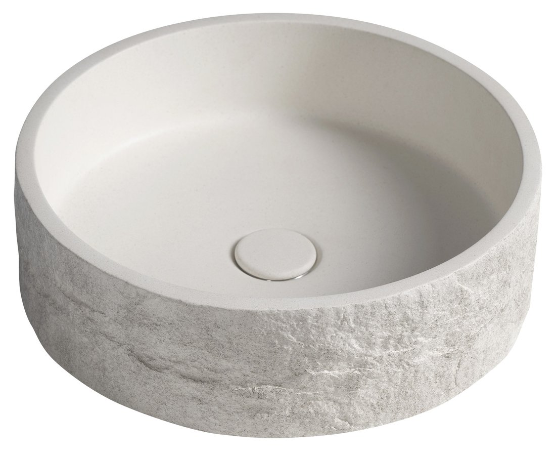 Levně ISPIR betonové umyvadlo včetně výpusti, 40cm, bílý pískovec AR474