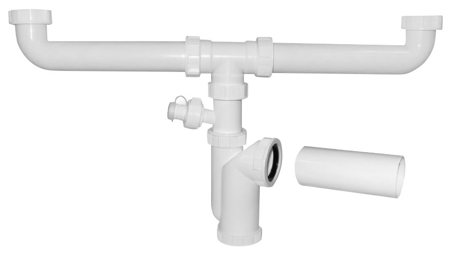 Levně Dřezový sifon s odbočkou 6/4", pro dvojdřez, pračková odbočka, DN50, bílá 155.133.0
