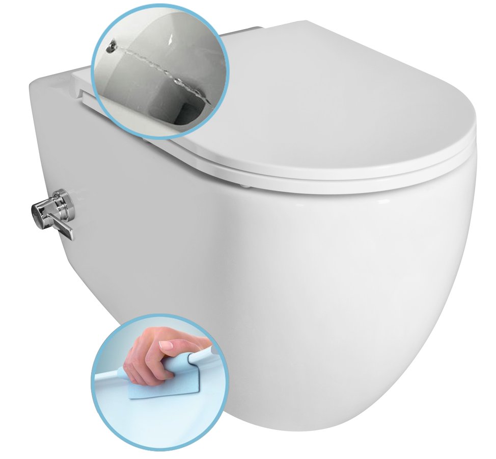 INFINITY závesná WC misa Rimless, integrovaný ventil a bidet. spŕška, 36,5x53 cm, biela 10NFS1001I