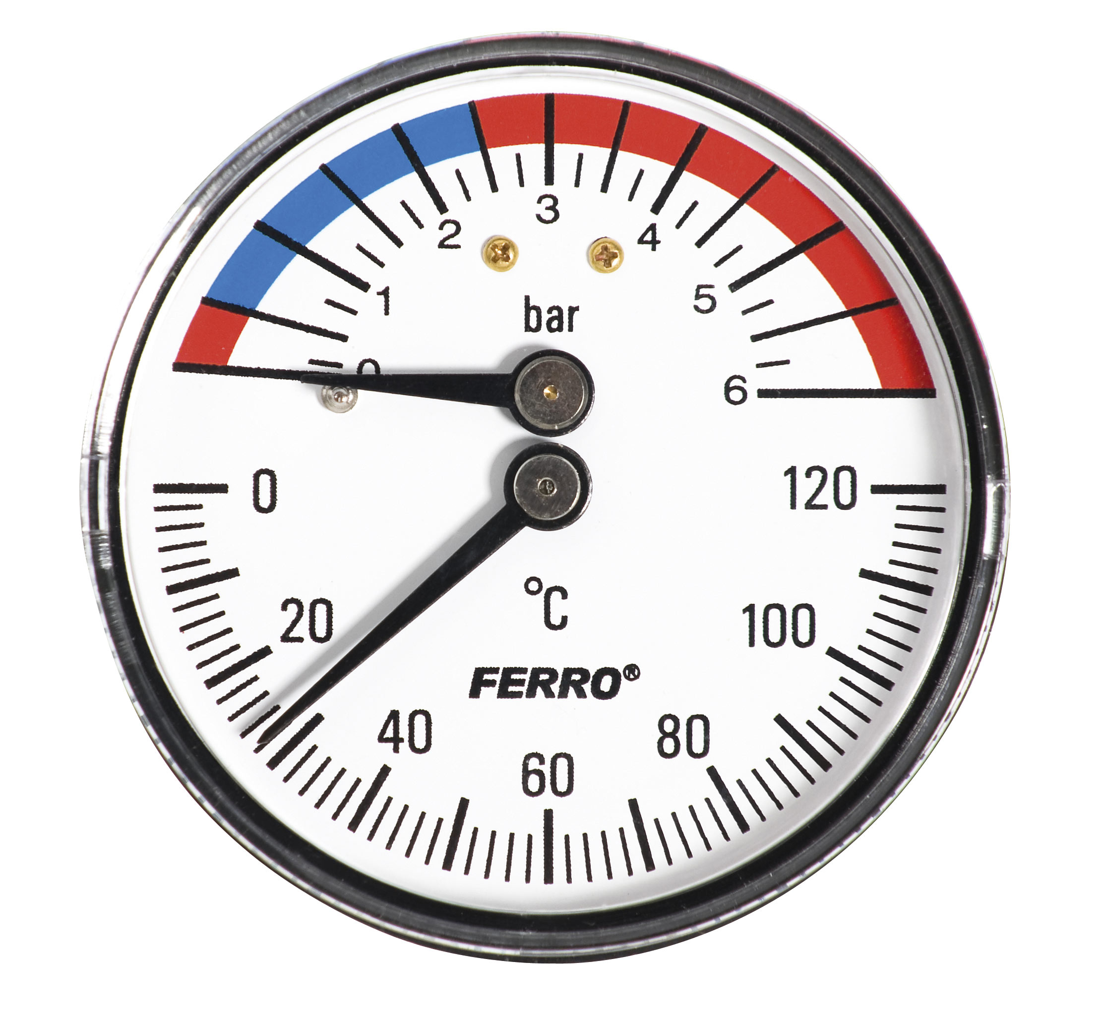 Termomanometer 63mm 1/2&quot; AXIÁLNY 0 - 6bar, 0 - 120°C TM63A