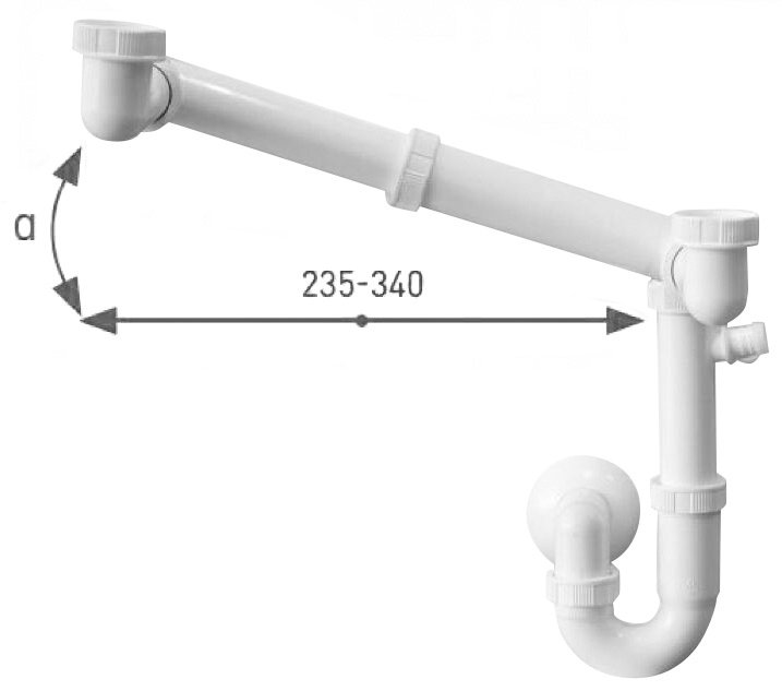 Dřezový sifon s odbočkou 1&quot;1/2, výškově a délkově stavitelný, DN40, bílá 155.132.0