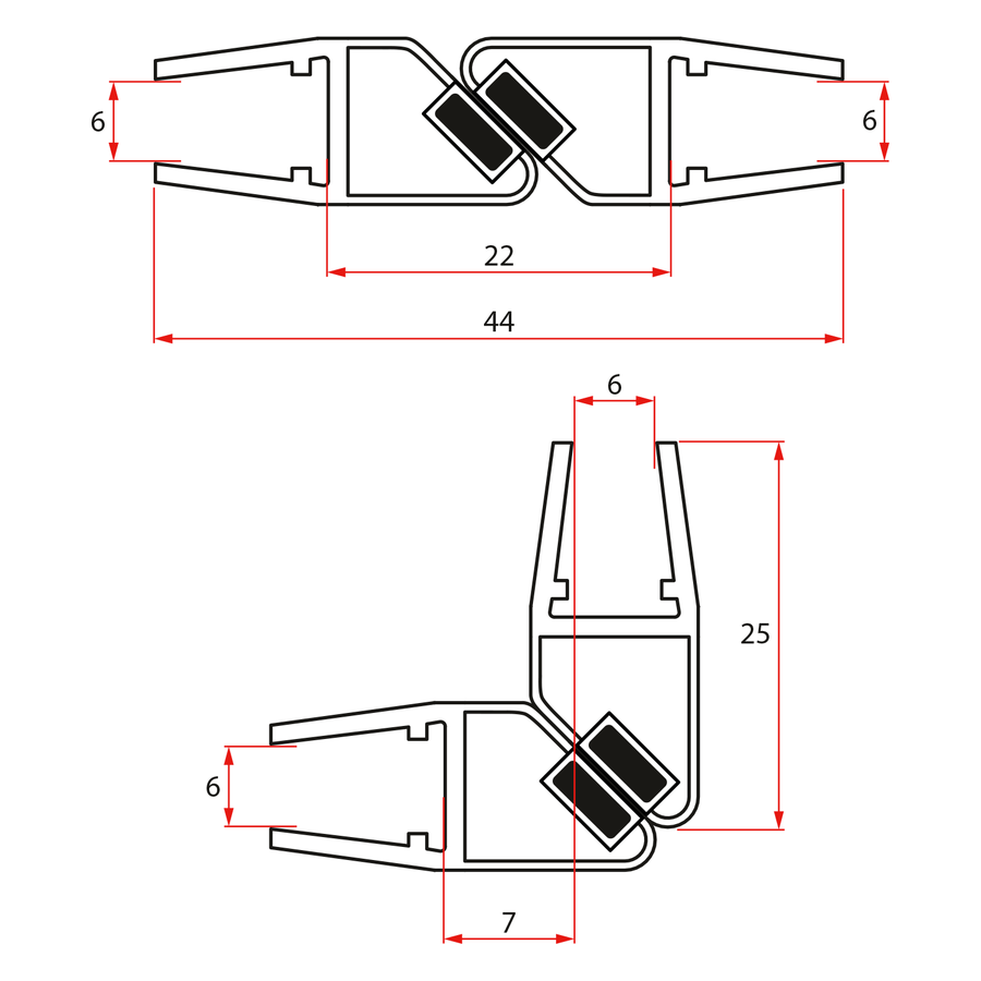 Levně Set magnetických těsnění pro sklo 6/6mm, 1900mm (2ks) NDGL04
